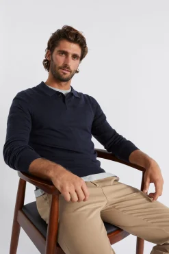 Seed Heritage T-Shirts & Sweaters-Merino Knitted Polo Midnight Blue