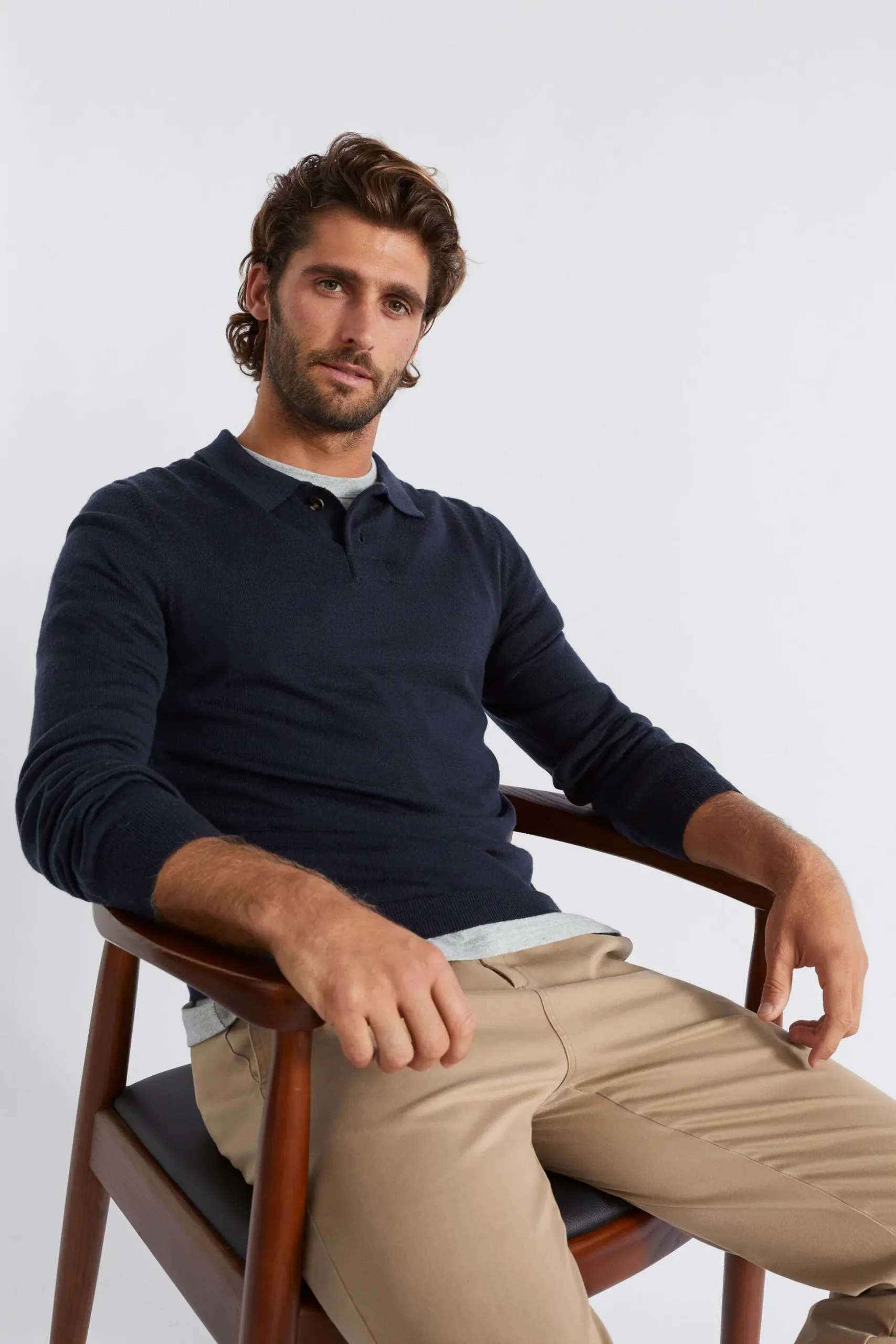 Seed Heritage T-Shirts & Sweaters-Merino Knitted Polo Midnight Blue