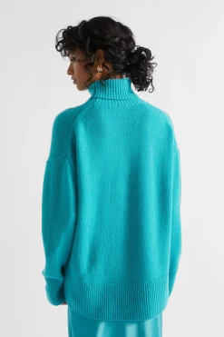Seed Heritage Knitwear & Sweaters-Merino Wool High Neck Knit Peacock Blue