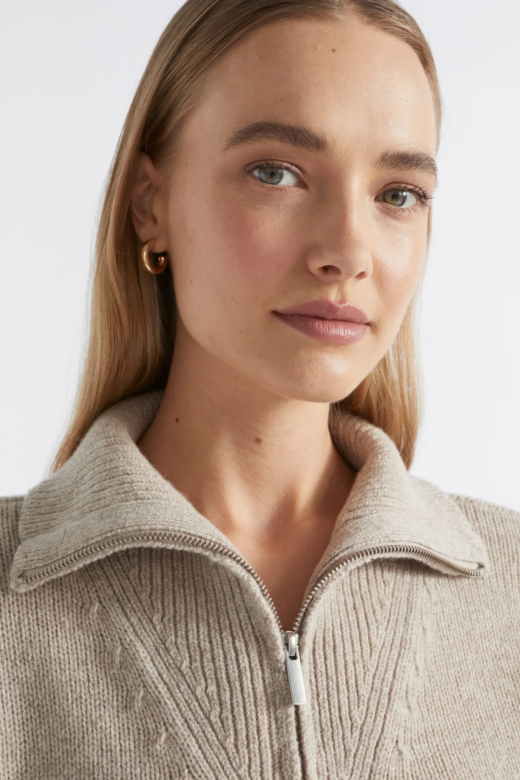 Seed Heritage Knitwear & Sweaters-Merino Wool Zip Through Knit Light Storm Marle