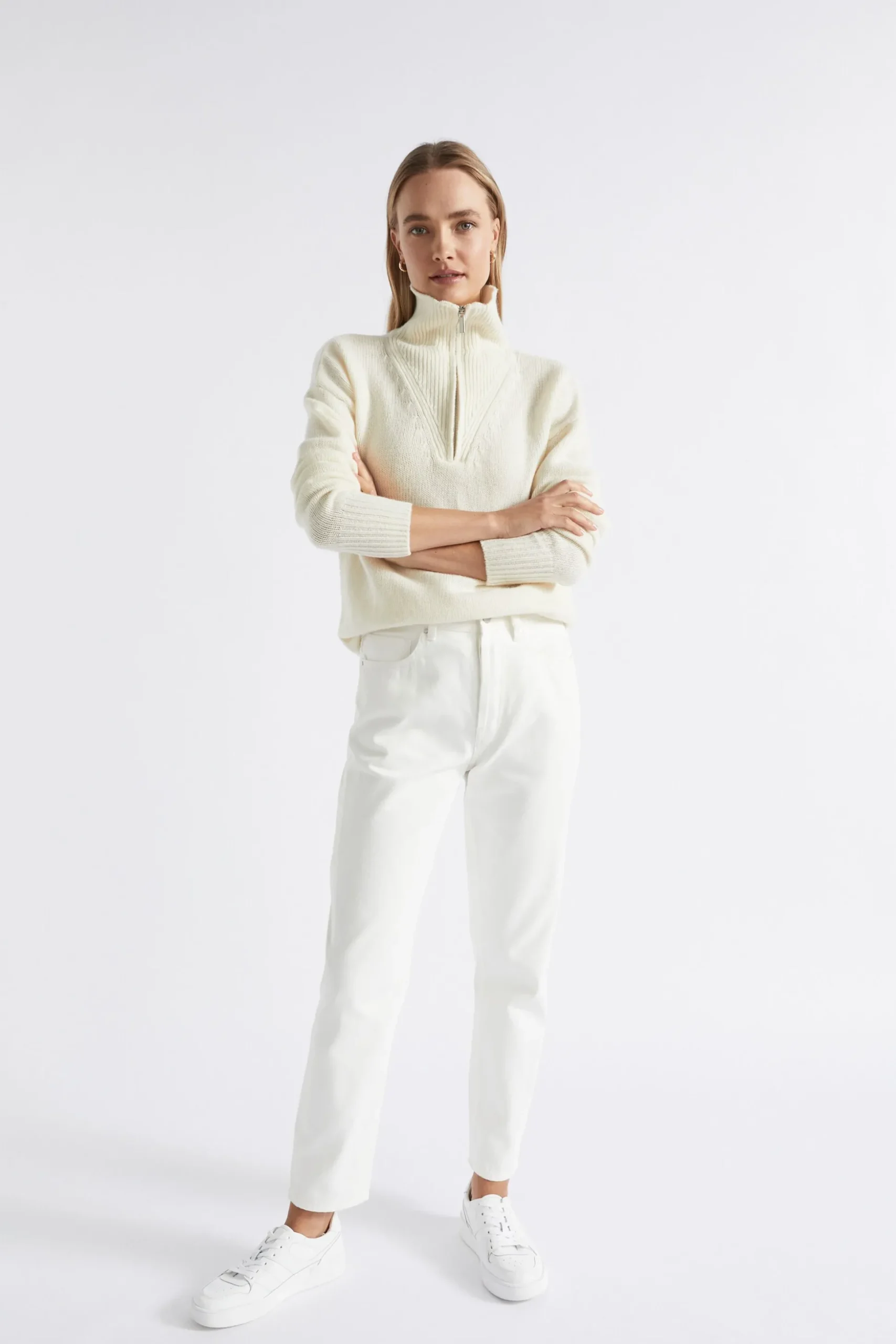 Seed Heritage Knitwear & Sweaters-Merino Wool Zip Through Knit Cloud Cream