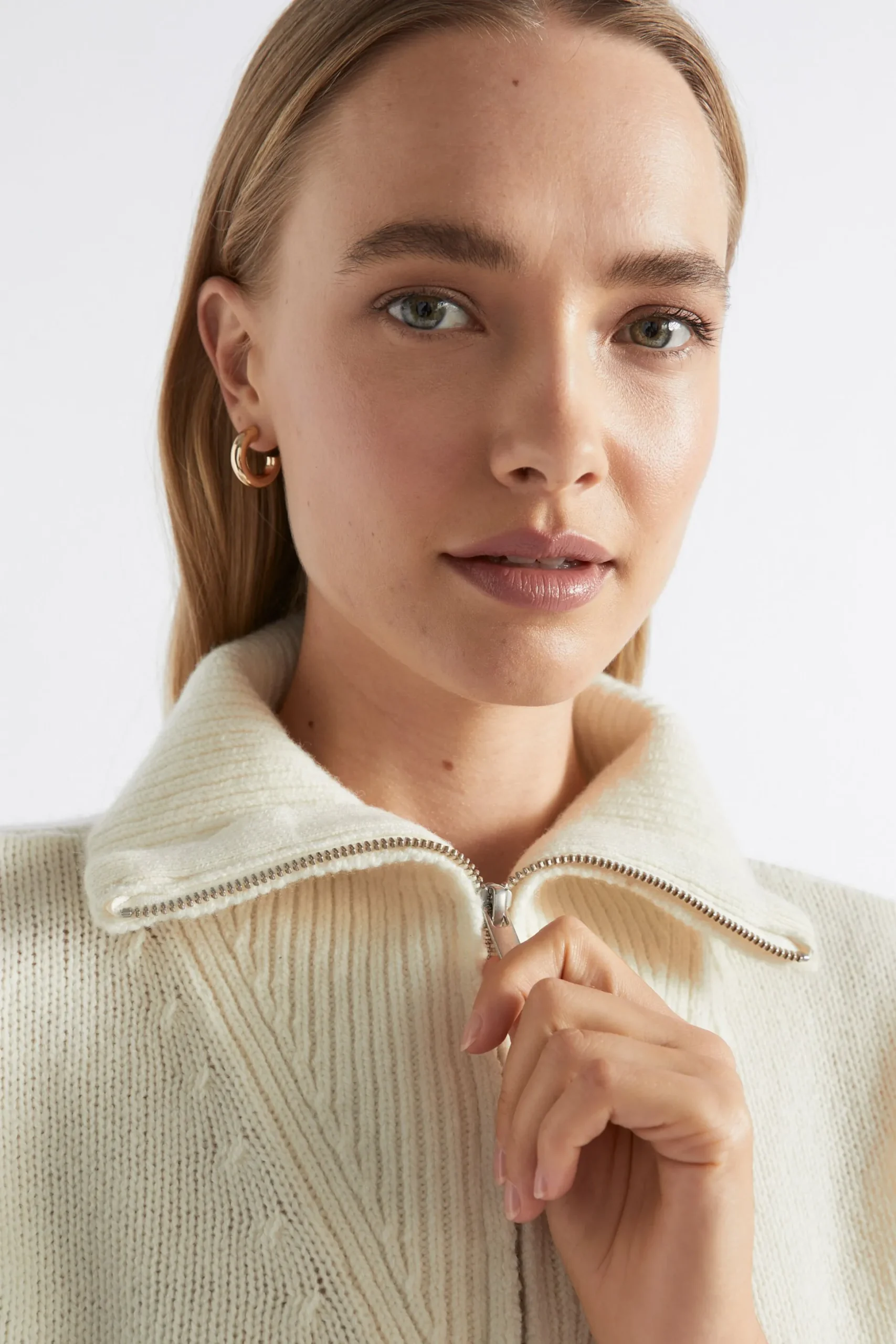 Seed Heritage Knitwear & Sweaters-Merino Wool Zip Through Knit Cloud Cream