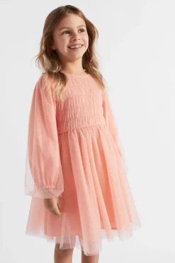 Seed Heritage Dresses-Metallic Pinspot Dress Soft Coral