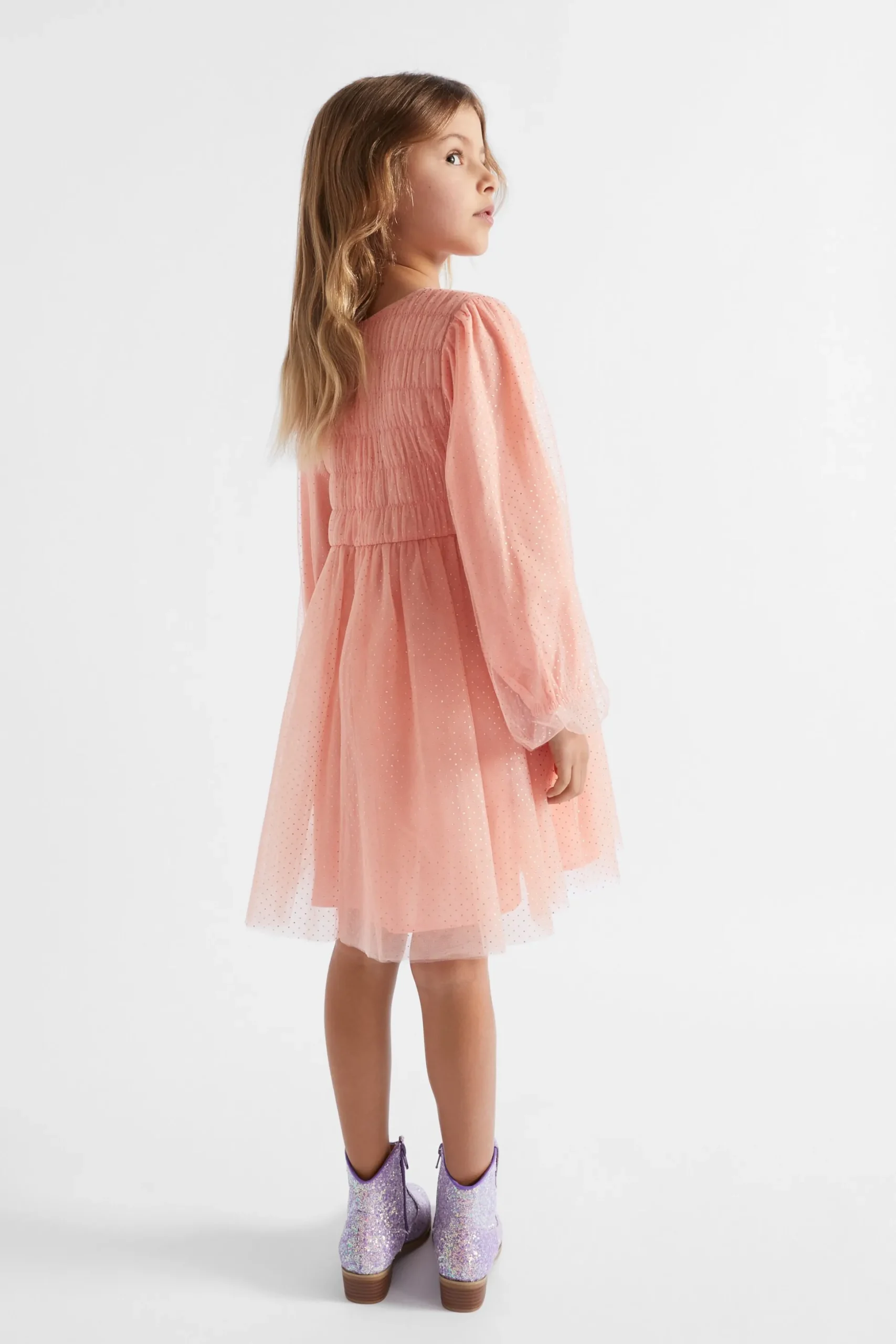 Seed Heritage Dresses-Metallic Pinspot Dress Soft Coral