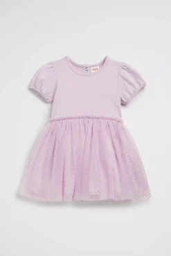 Seed Heritage Dresses-Metallic Pinspot Splice Dress Orchid