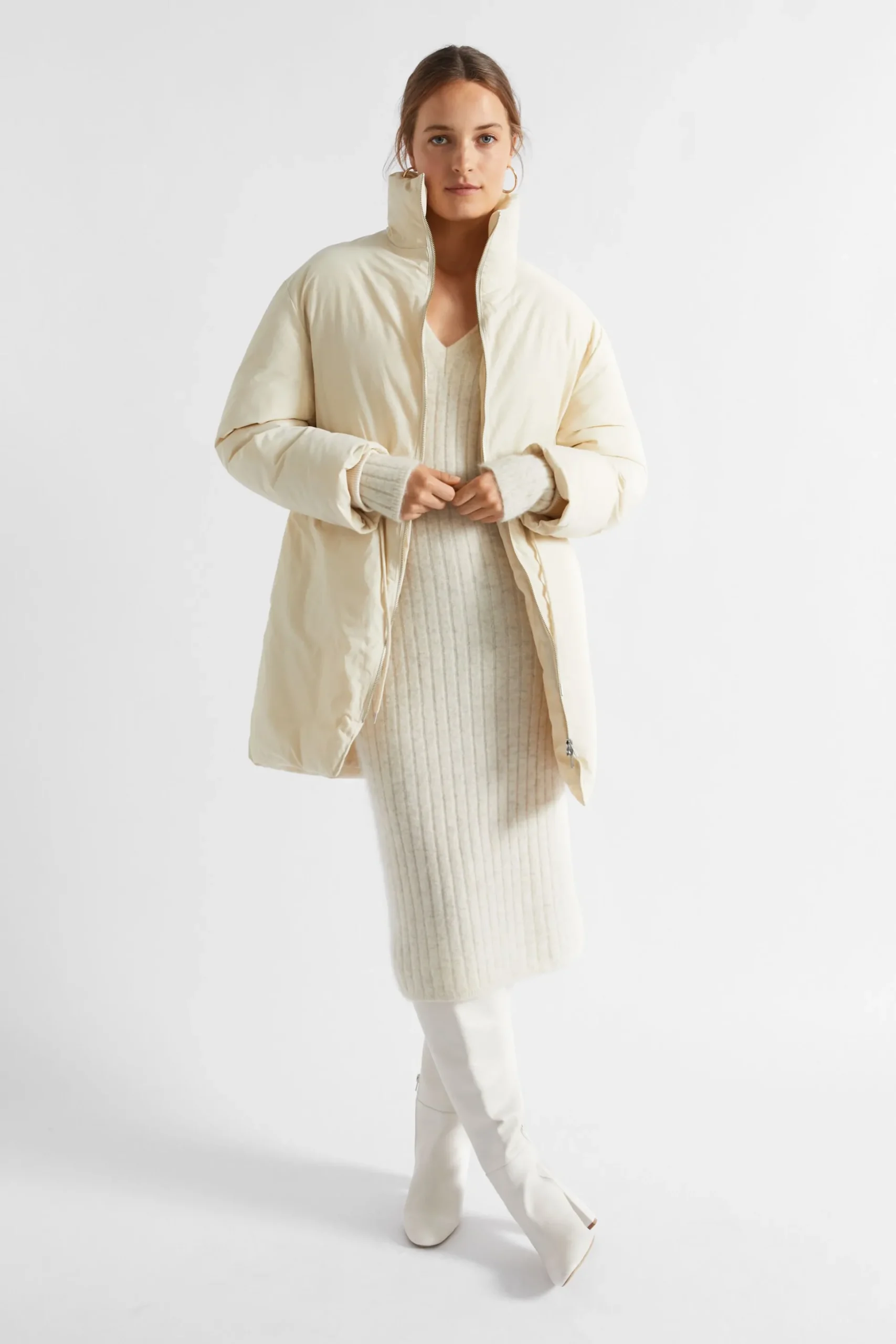 Seed Heritage Jackets & Vests-Minimalist Mid Length Puffer Jacket Vanilla Cream