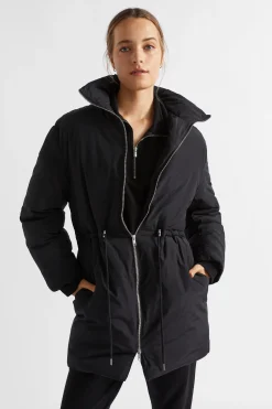 Seed Heritage Jackets & Vests-Minimalist Mid Length Puffer Jacket Black