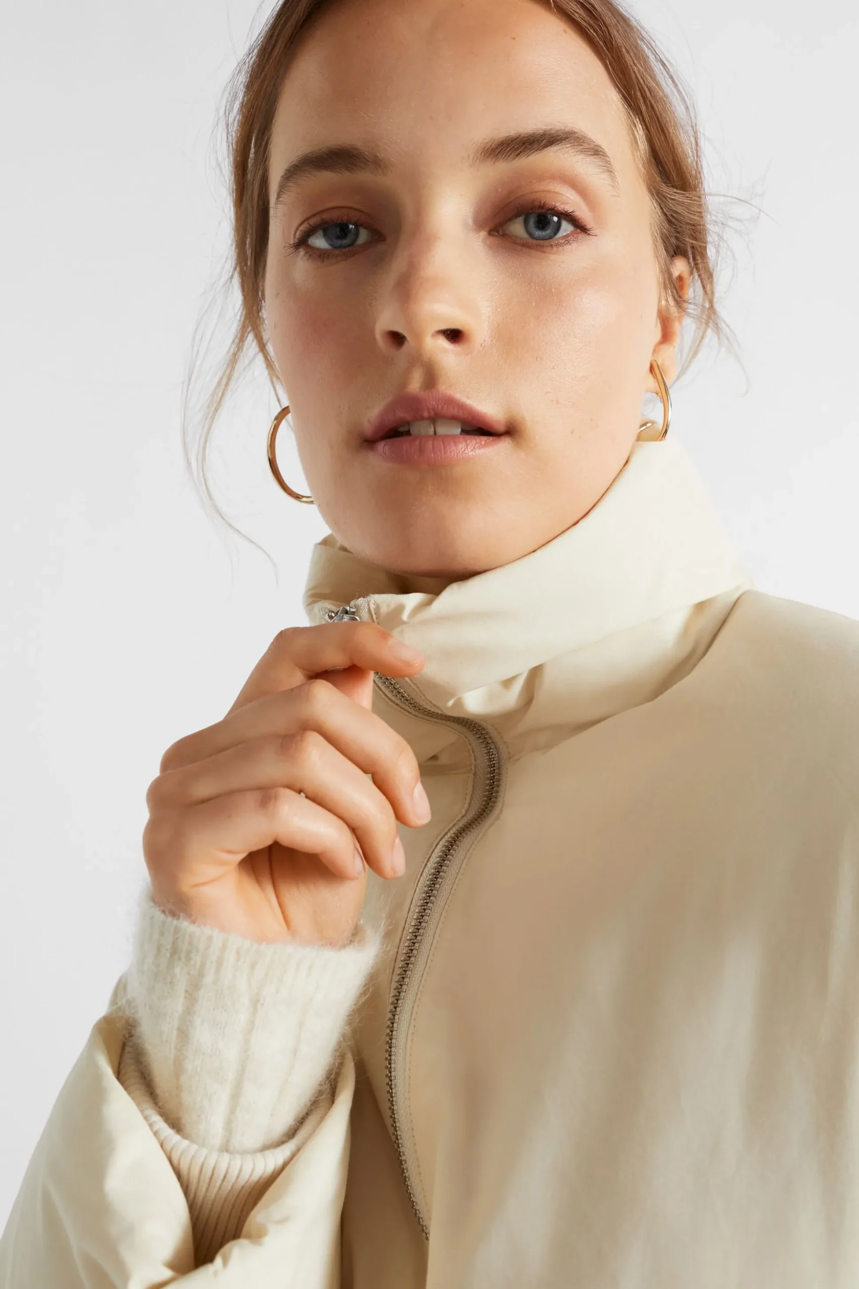 Seed Heritage Jackets & Vests-Minimalist Mid Length Puffer Jacket Vanilla Cream