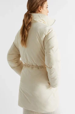 Seed Heritage Jackets & Vests-Minimalist Mid Length Puffer Jacket Vanilla Cream