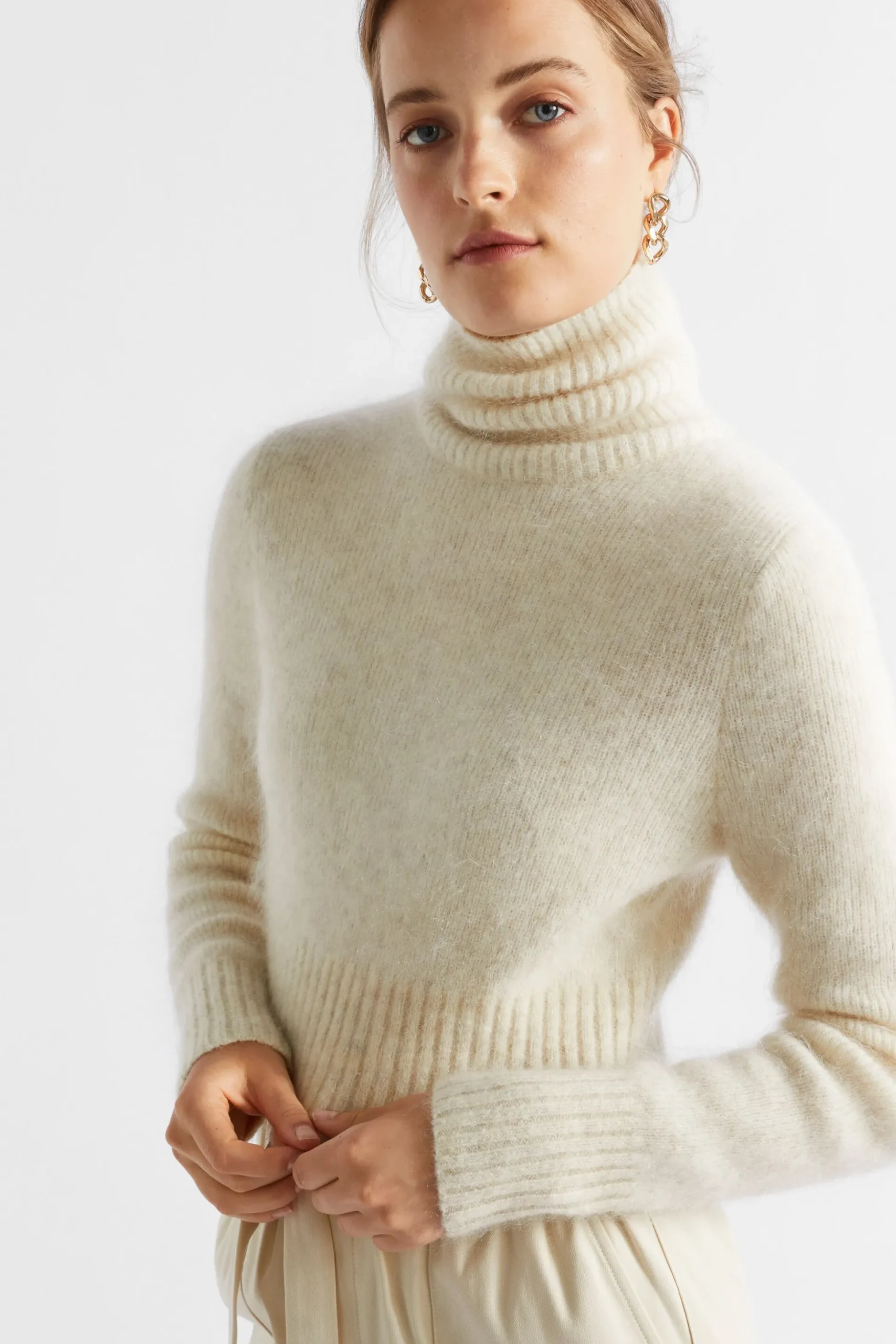 Seed Heritage Knitwear & Sweaters-Mohair Roll Neck Knit Vanilla Cream Marle