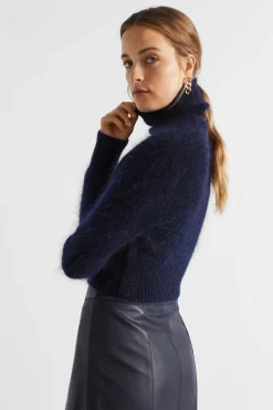 Seed Heritage Knitwear & Sweaters-Mohair Roll Neck Knit Midnight Sky