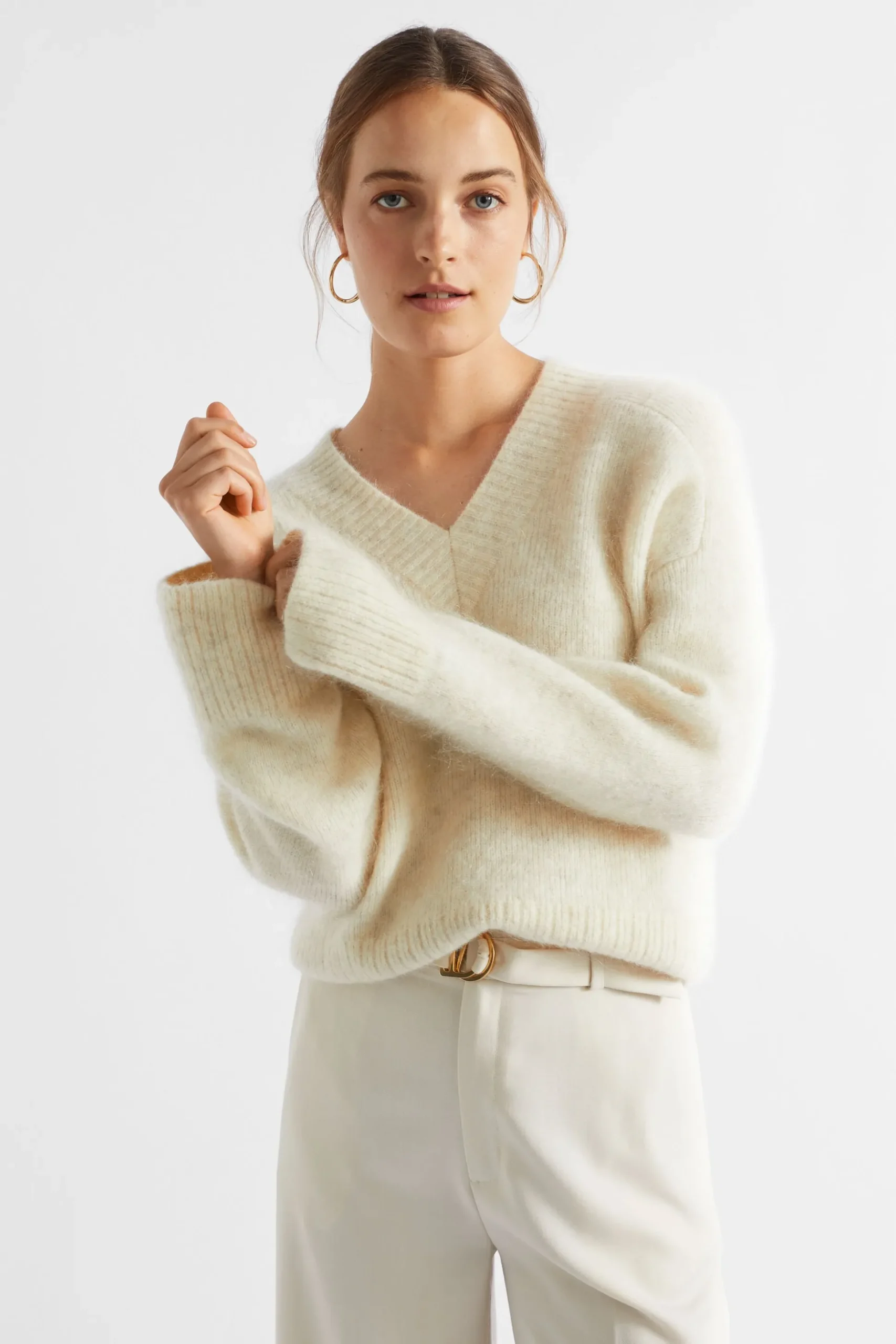 Seed Heritage Knitwear & Sweaters-Mohair V Neck Knit Vanilla Cream Marle