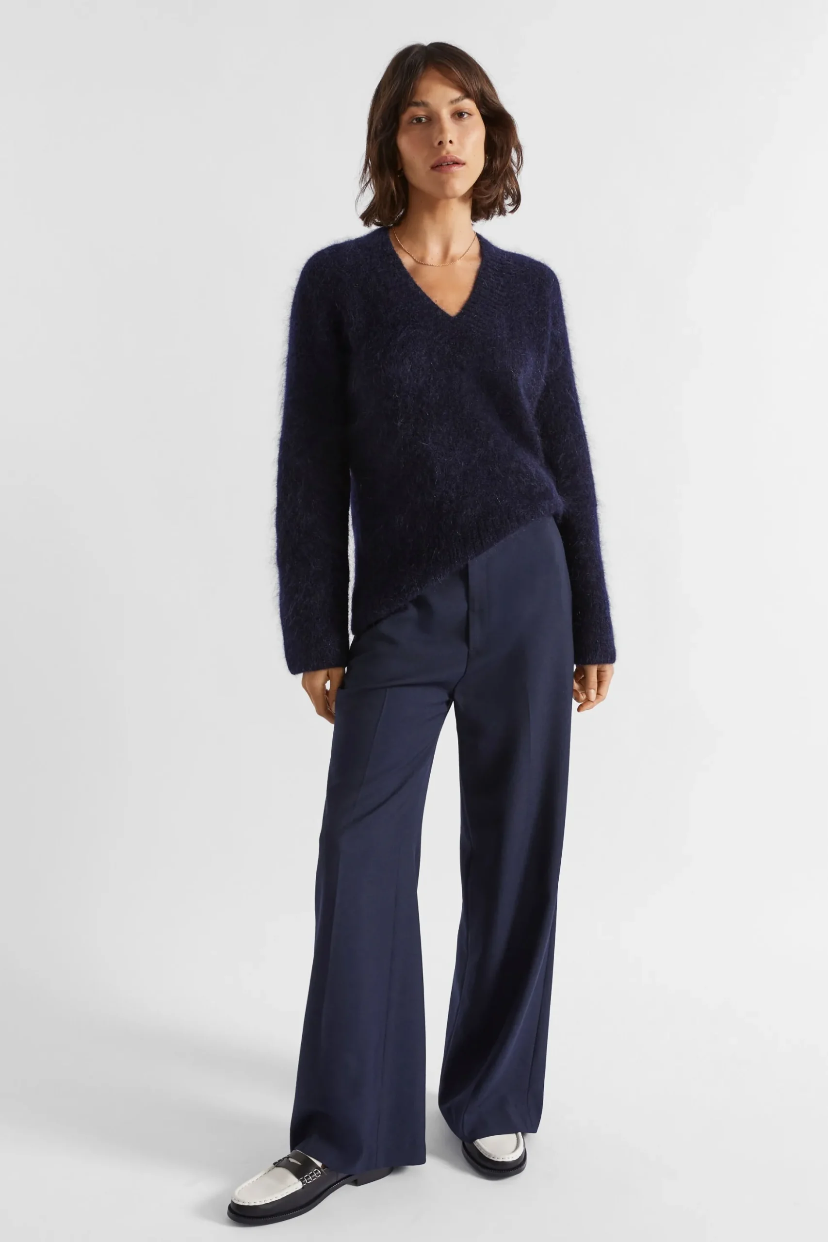 Seed Heritage Knitwear & Sweaters-Mohair V Neck Knit Midnight Sky