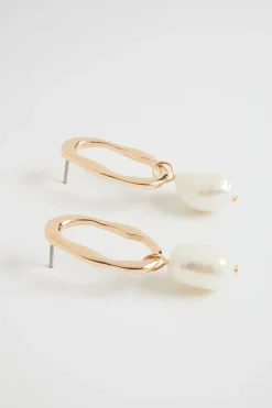 Seed Heritage Jewellery-Organic Stud With Pearl Gold