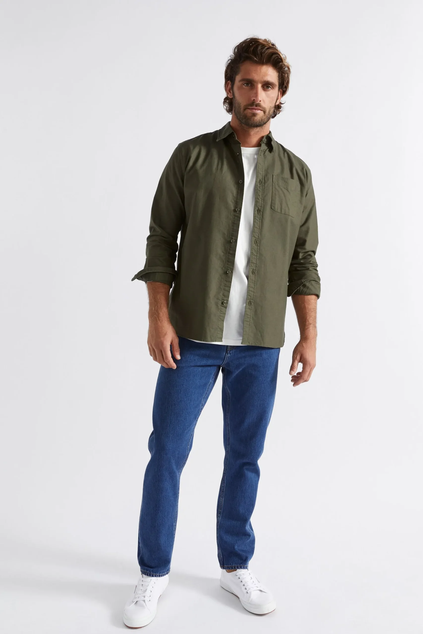 Seed Heritage Shirts-Oxford Shirt Dark Khaki