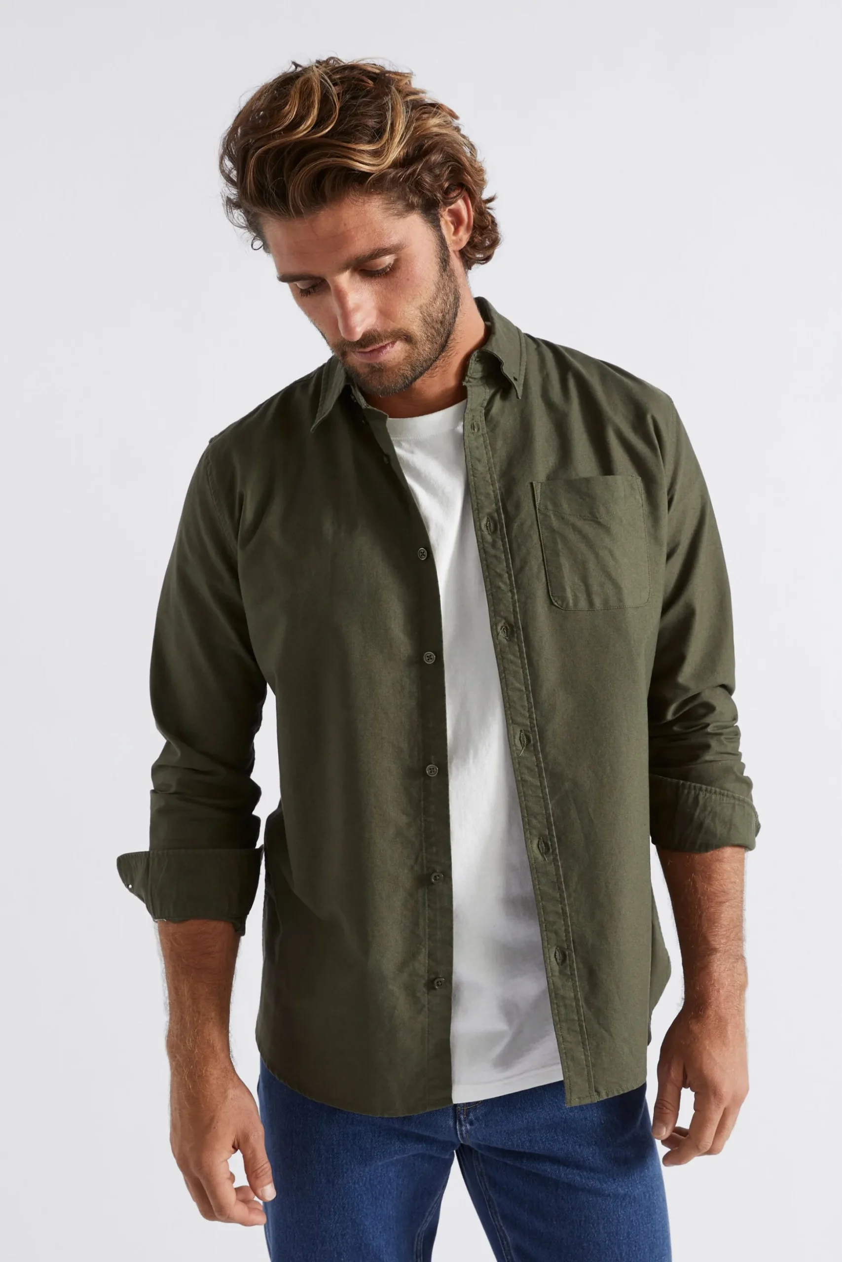 Seed Heritage Shirts-Oxford Shirt Dark Khaki