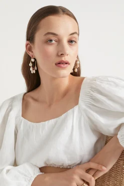 Seed Heritage Jewellery-Pearl Embellished Hoop Gold