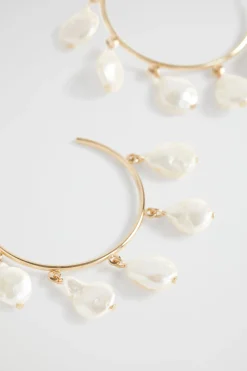 Seed Heritage Jewellery-Pearl Embellished Hoop Gold