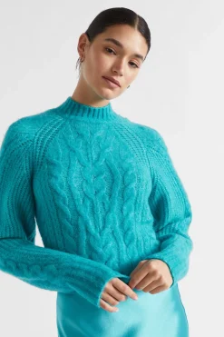 Seed Heritage T-Shirts & Tops-Plait Cable Knit Peacock Blue Twist