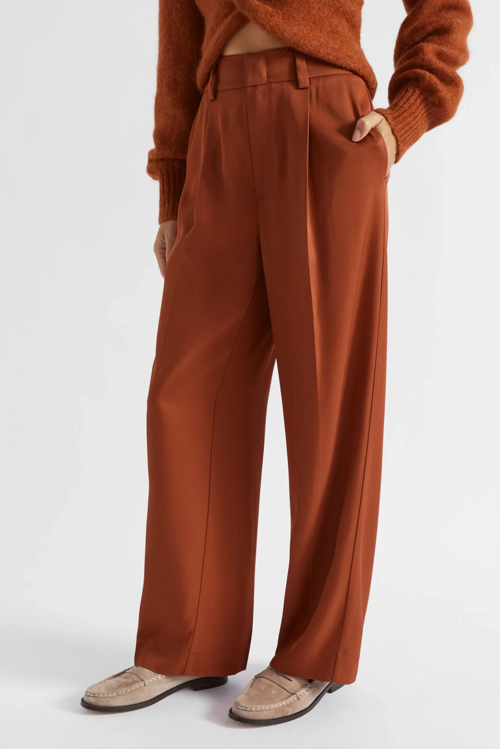 Seed Heritage Pants-Pleat Front Trouser Burnt Brick