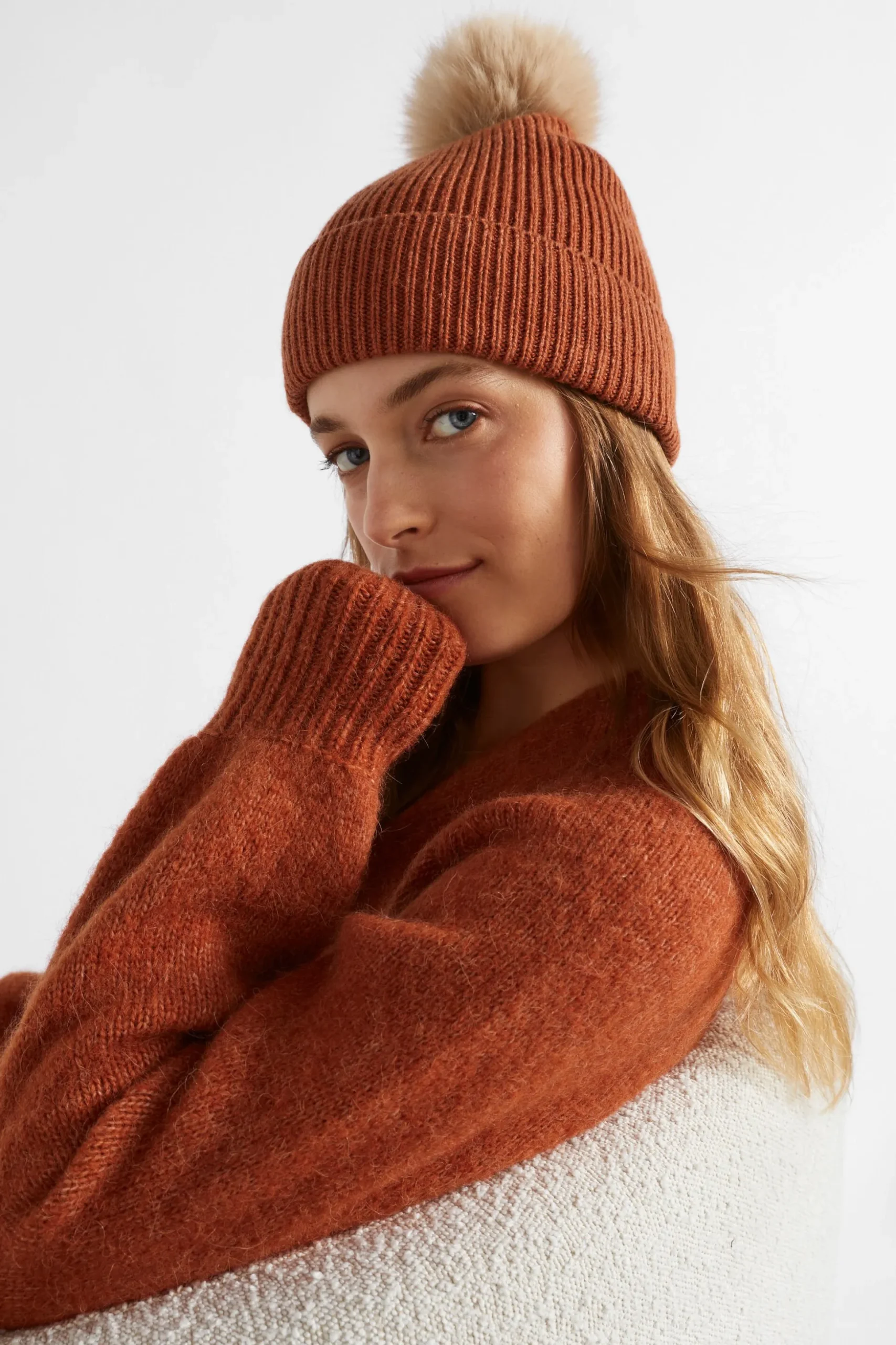 Seed Heritage Hats & Gloves-Pom Pom Beanie Burnt Brick
