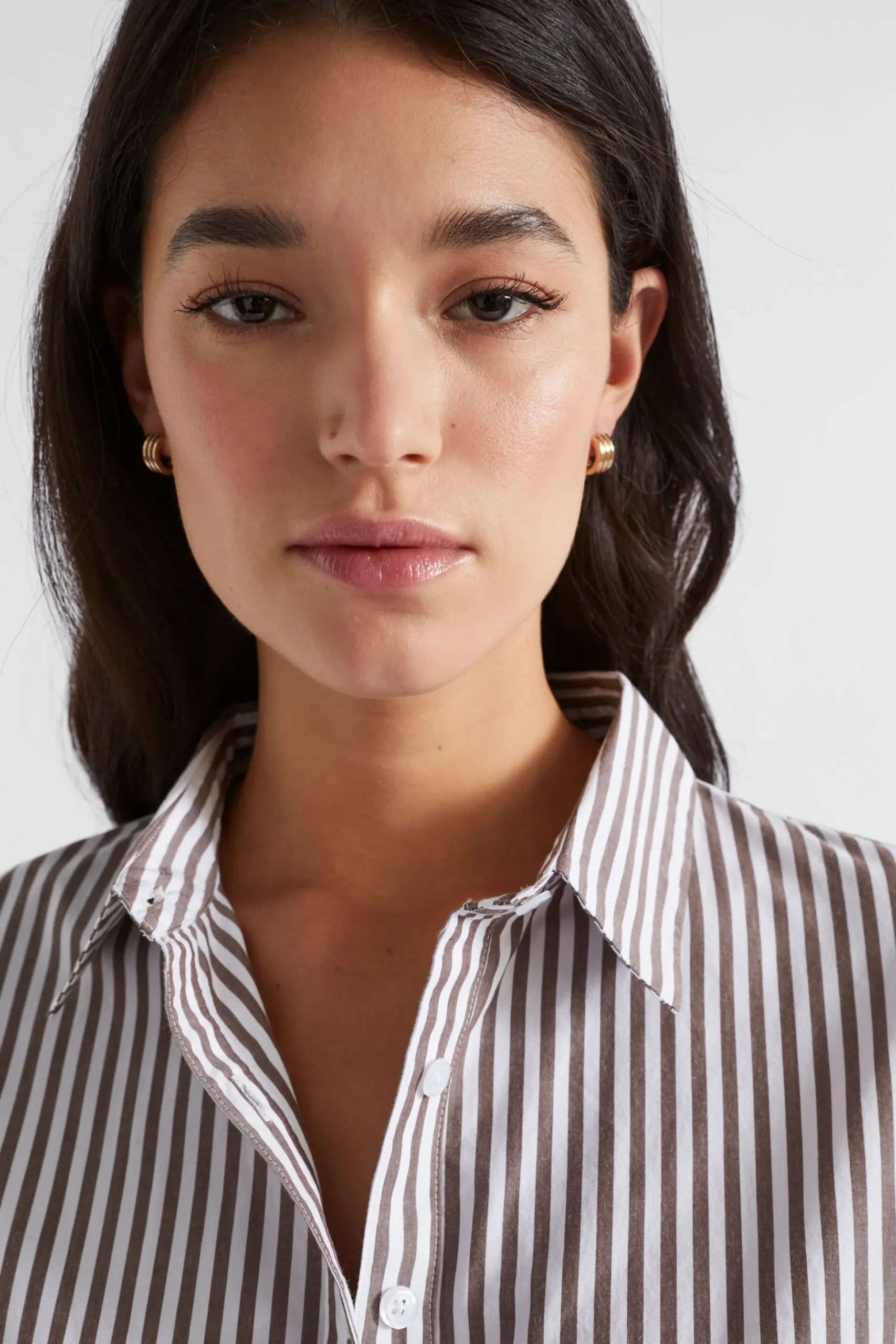 Seed Heritage T-Shirts & Tops-Poplin Button Down Shirt Hot Chocolate Stripe