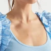 Seed Heritage T-Shirts & Tops-Poplin Ruffle Detail Tank Bluebell