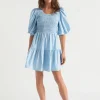 Seed Heritage Dresses-Poplin Shirred Mini Dress Bluebell
