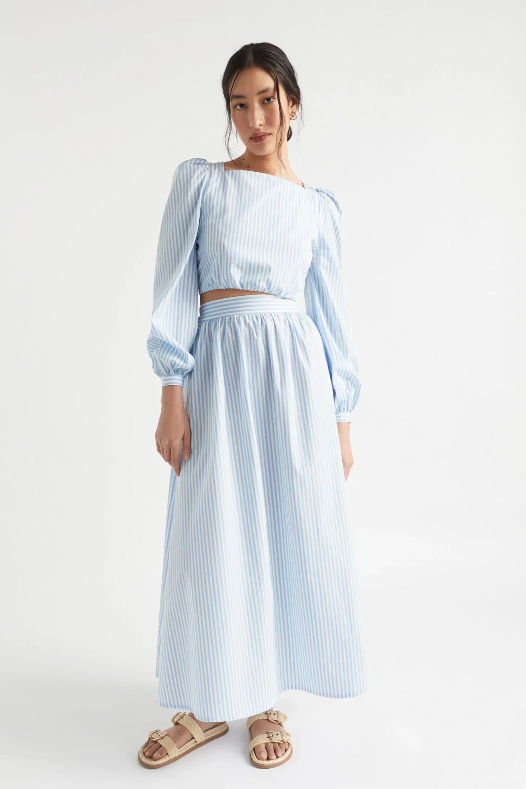 Seed Heritage Skirts-Poplin Stripe Maxi Skirt Bluebell Stripe