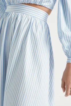 Seed Heritage Skirts-Poplin Stripe Maxi Skirt Bluebell Stripe