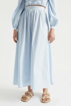 Seed Heritage Skirts-Poplin Stripe Maxi Skirt Bluebell Stripe