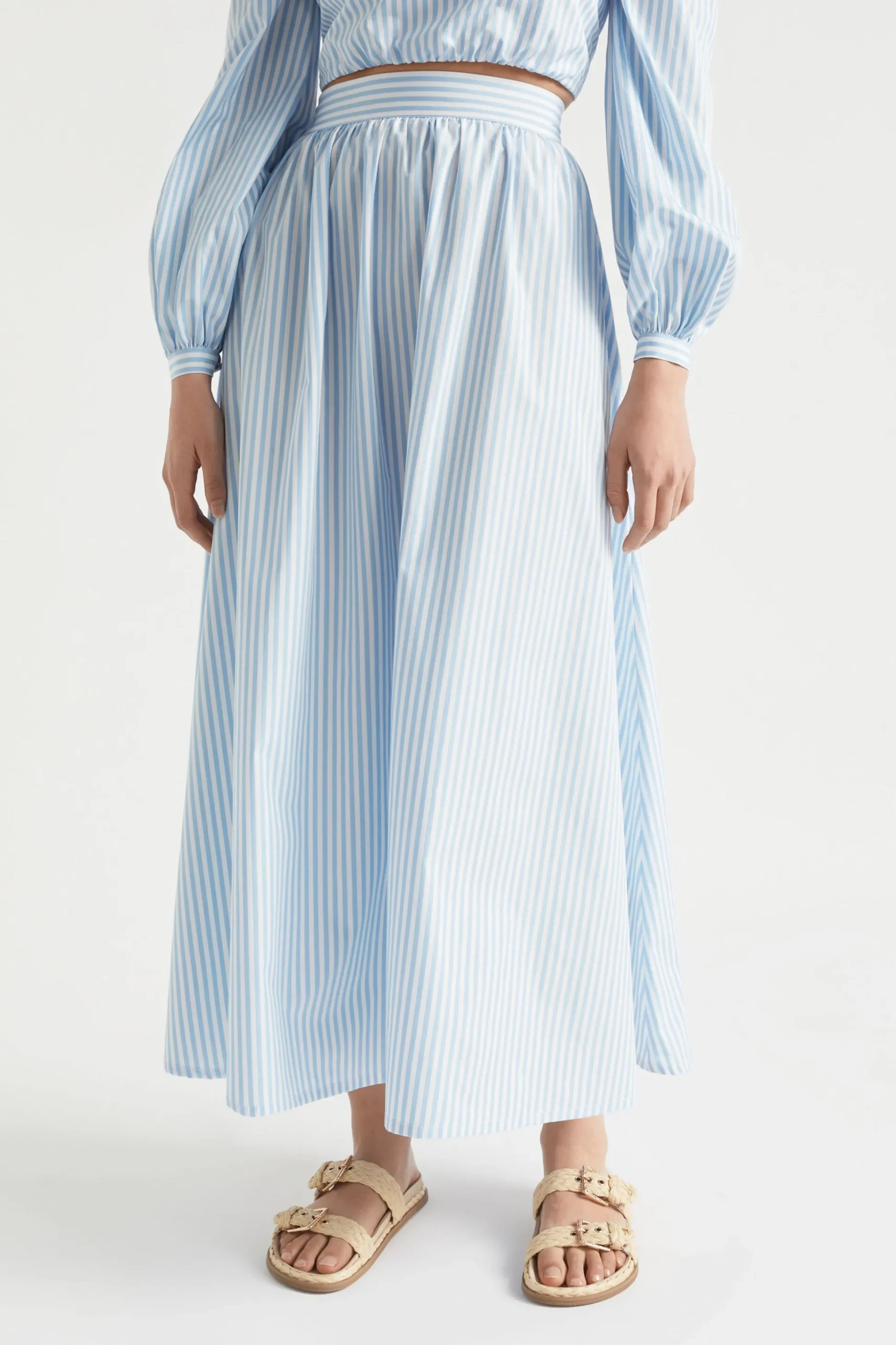 Seed Heritage Skirts-Poplin Stripe Maxi Skirt Bluebell Stripe