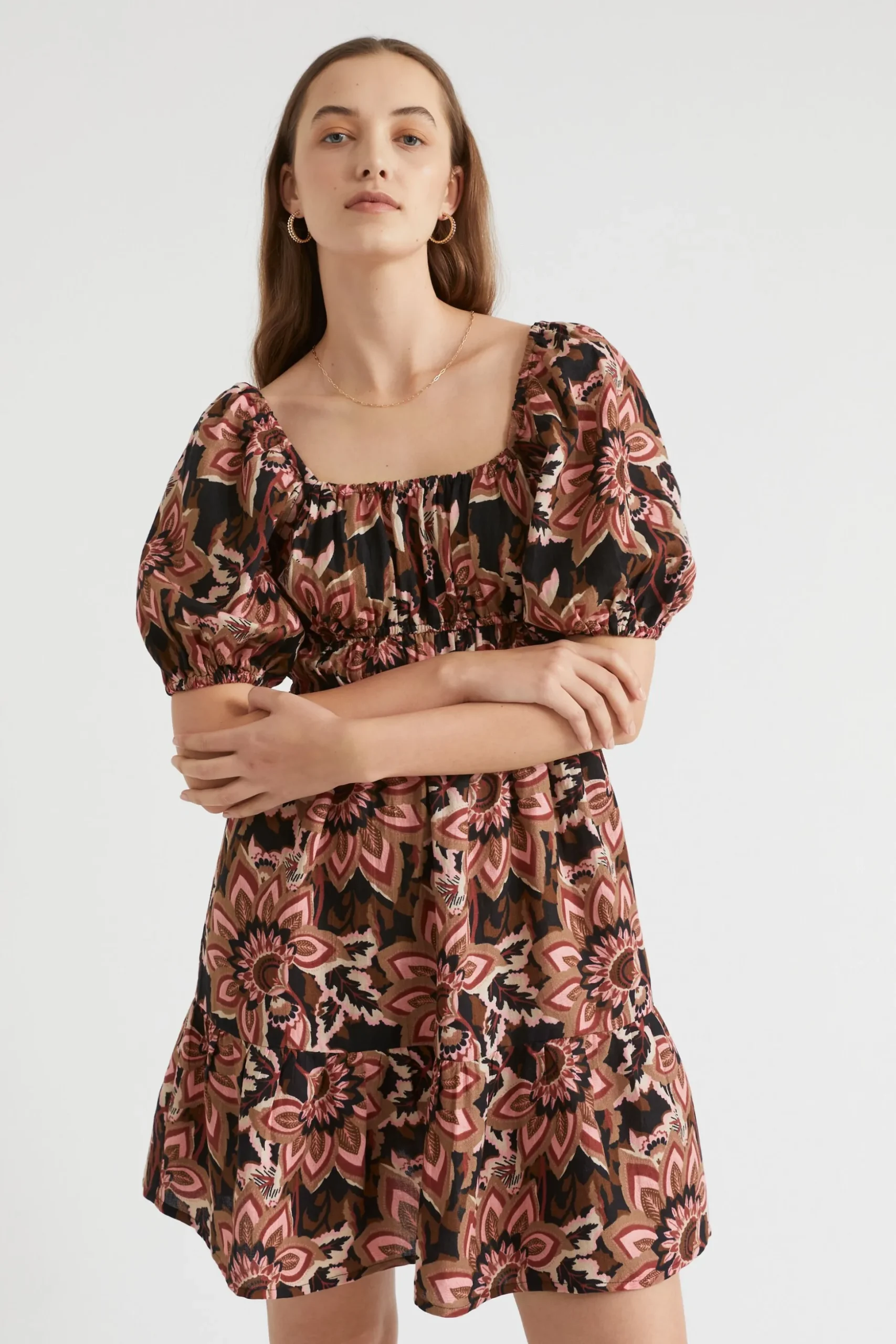 Seed Heritage Dresses-Puff Sleeve Mini Dress Vintage Floral