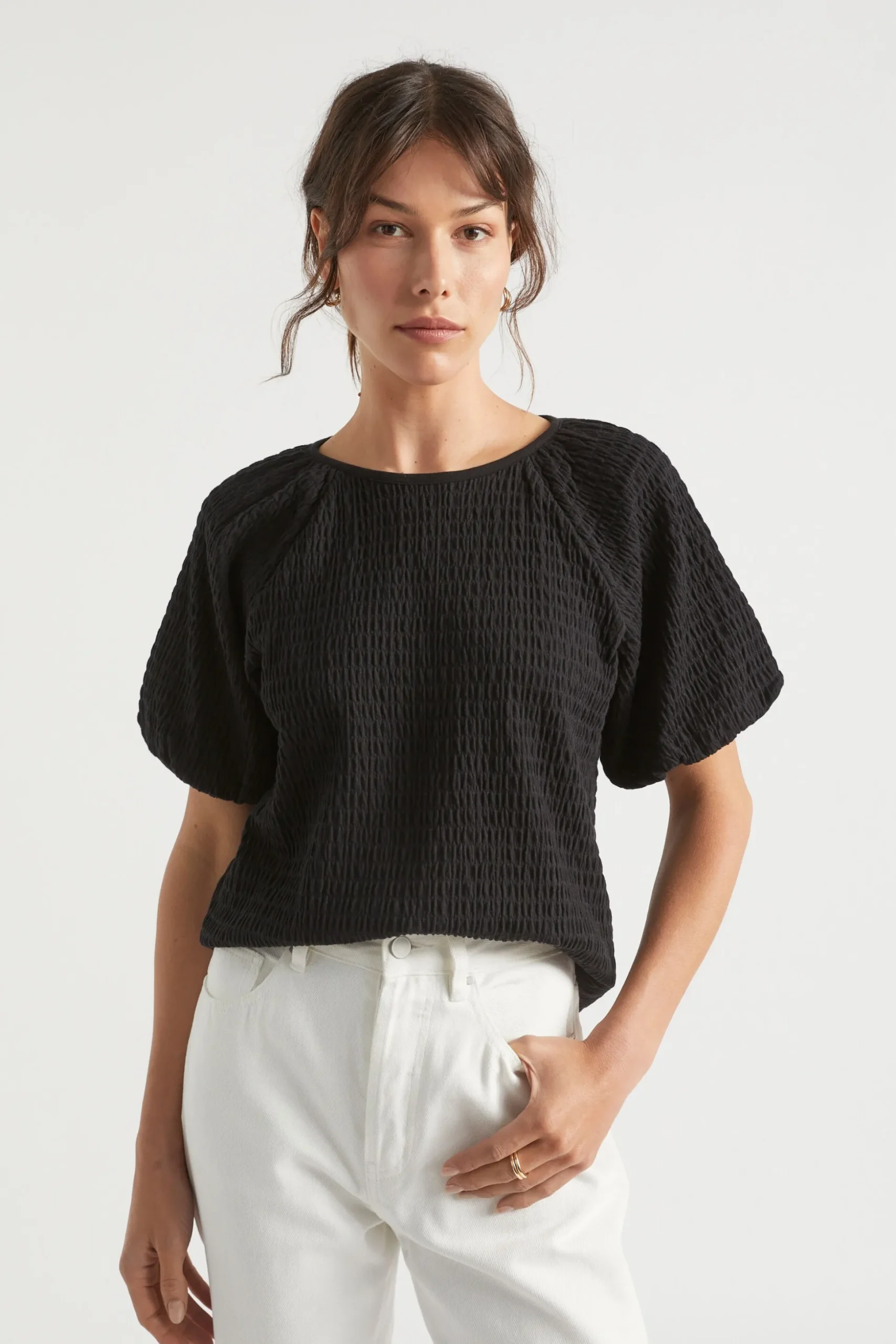 Seed Heritage T-Shirts & Tops-Raglan Textured Tee Black
