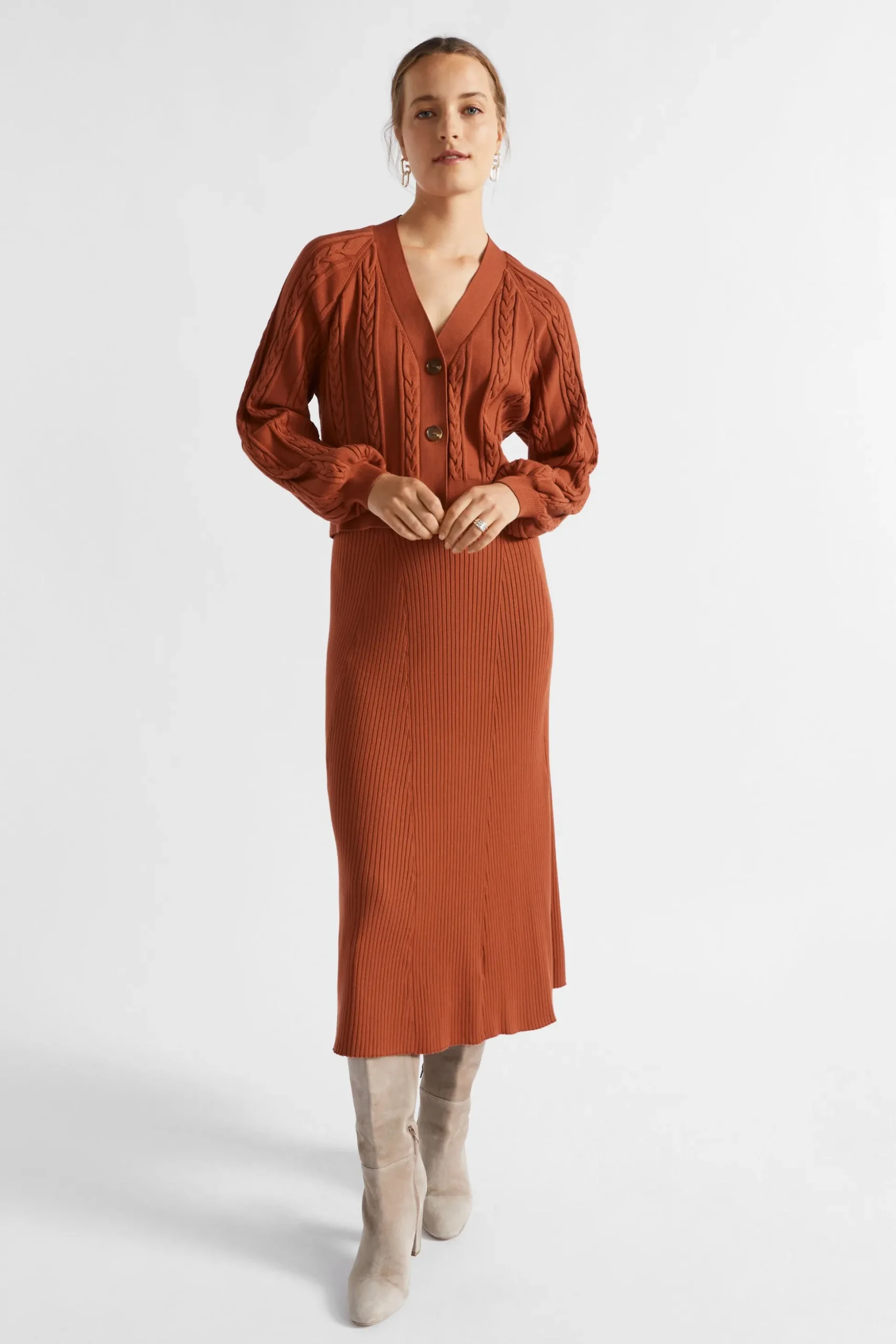 Seed Heritage Knitwear & Sweaters-Relaxed Cable Cardigan Burnt Brick