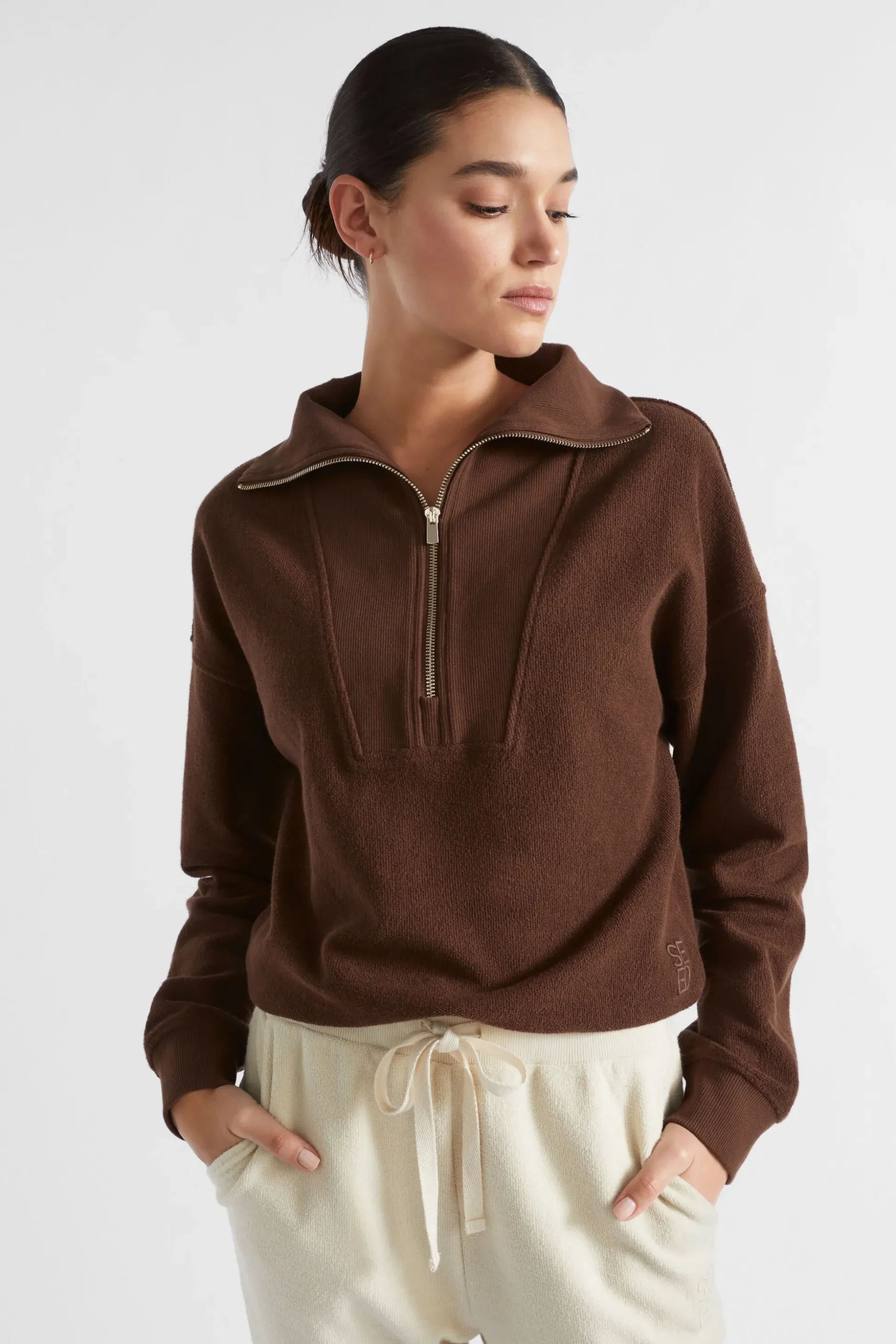 Seed Heritage Knitwear & Sweaters-Reverse Terry Zip Thru Sweat Hot Chocolate