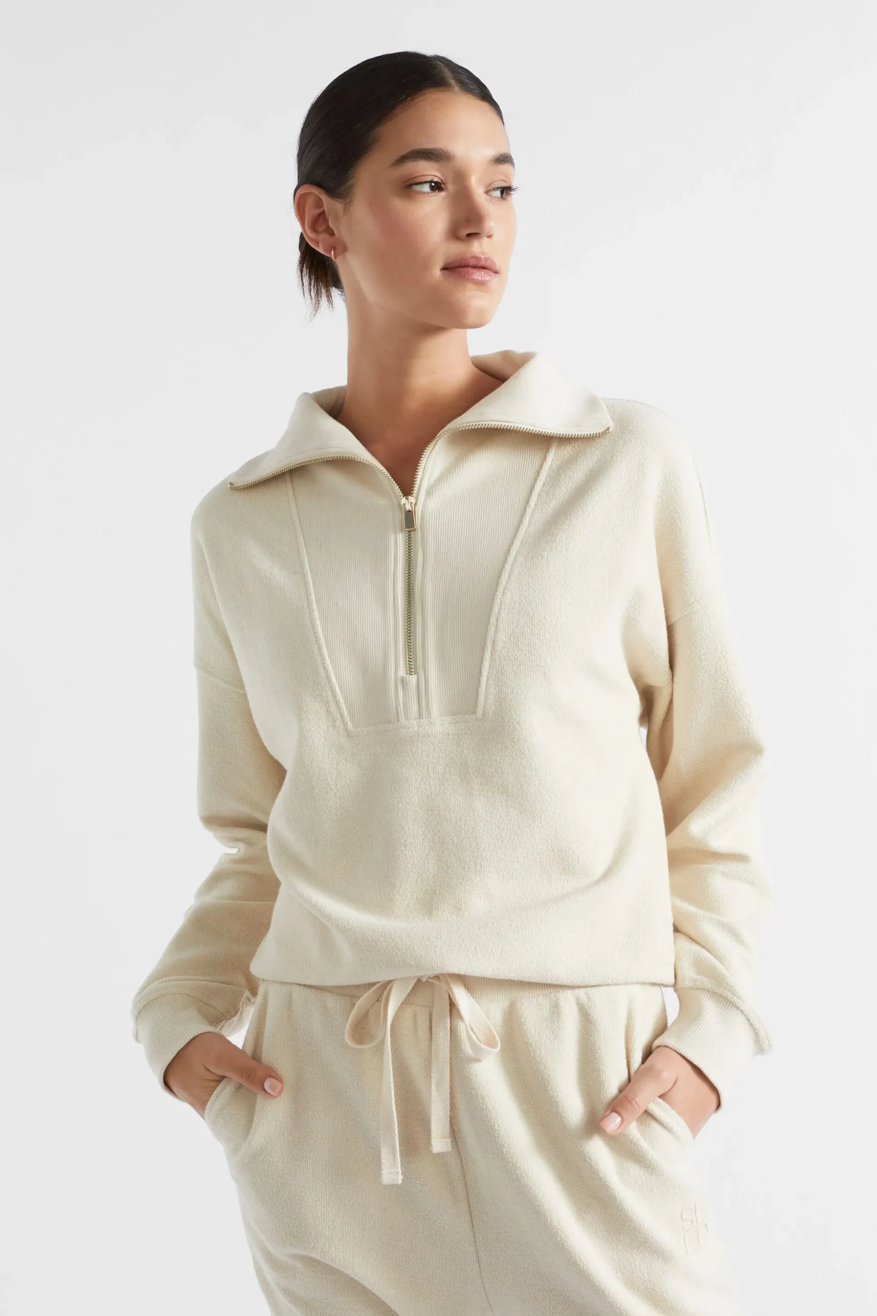 Seed Heritage Knitwear & Sweaters-Reverse Terry Zip Thru Sweat Vanilla Cream