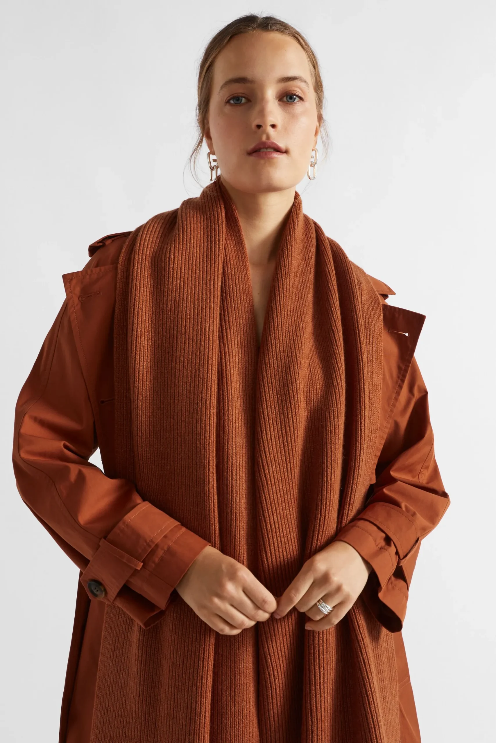 Seed Heritage Scarves & Kaftans-Rib Knit Scarf Burnt Brick
