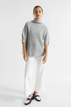 Seed Heritage Scarves & Kaftans-Roll Neck Poncho Grey Marle