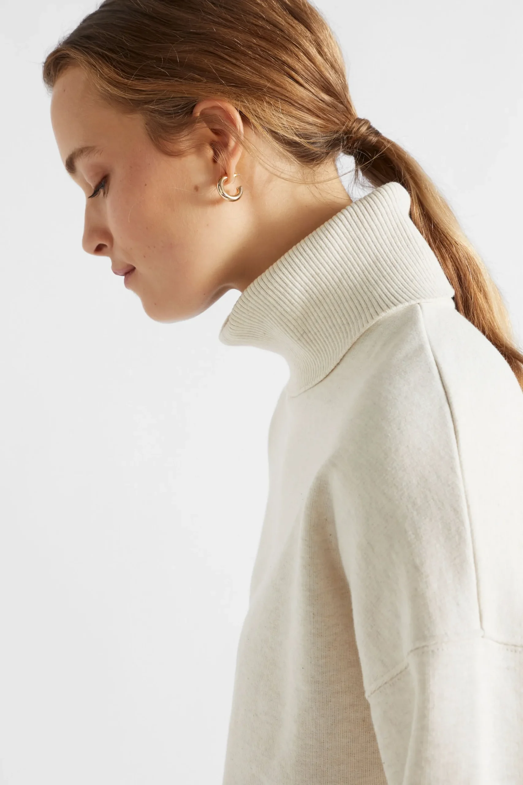 Seed Heritage Knitwear & Sweaters-Roll Neck Terry Sweat Vanilla Cream Marle