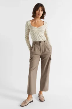 Seed Heritage T-Shirts & Tops-Ruched Sweetheart Top Vanilla Hazel Wave