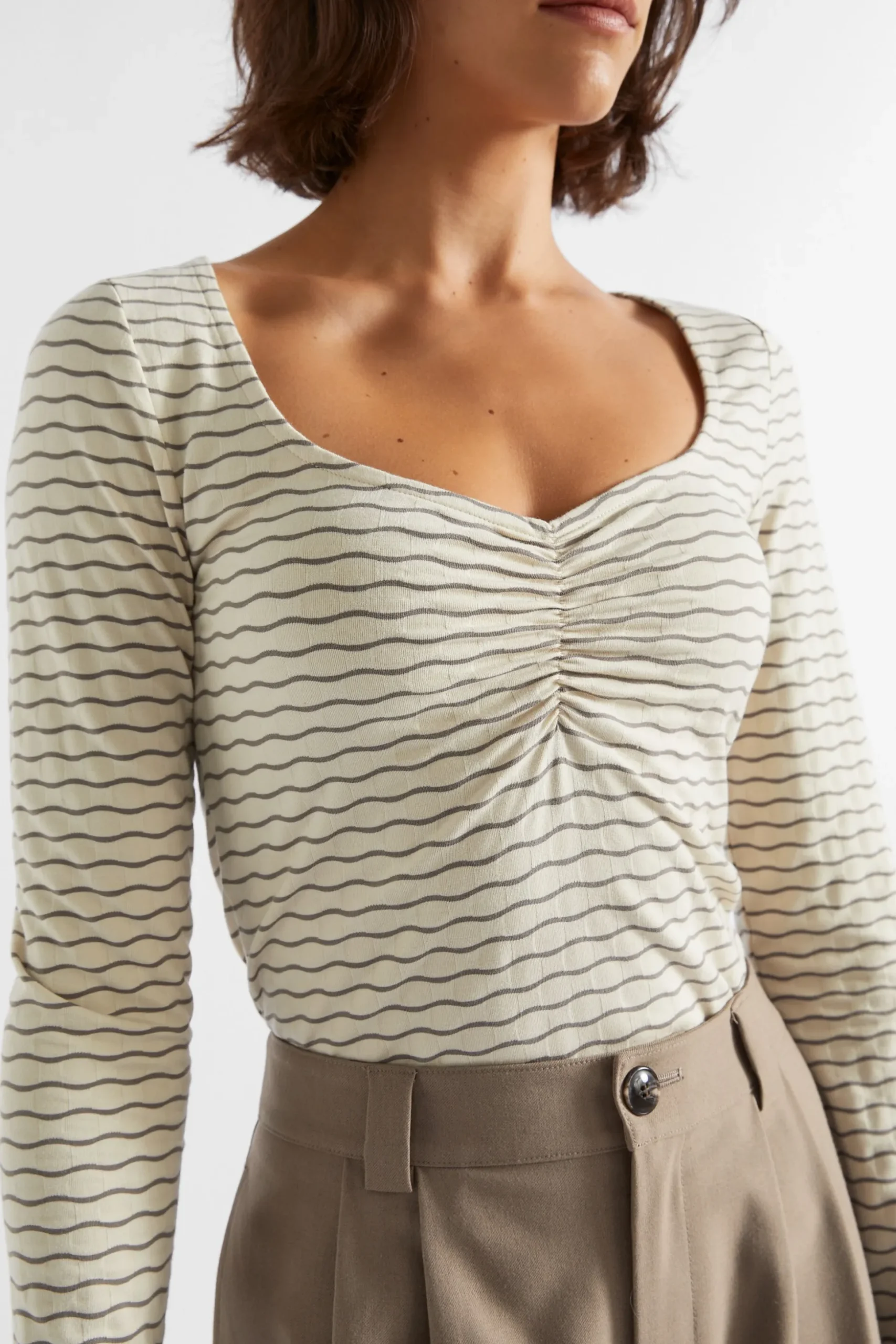 Seed Heritage T-Shirts & Tops-Ruched Sweetheart Top Vanilla Hazel Wave