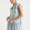 Seed Heritage Dresses-Ruffle Sleeve Mini Dress Arctic Wash