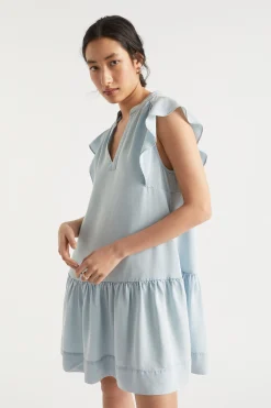 Seed Heritage Dresses-Ruffle Sleeve Mini Dress Arctic Wash