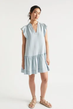 Seed Heritage Dresses-Ruffle Sleeve Mini Dress Arctic Wash