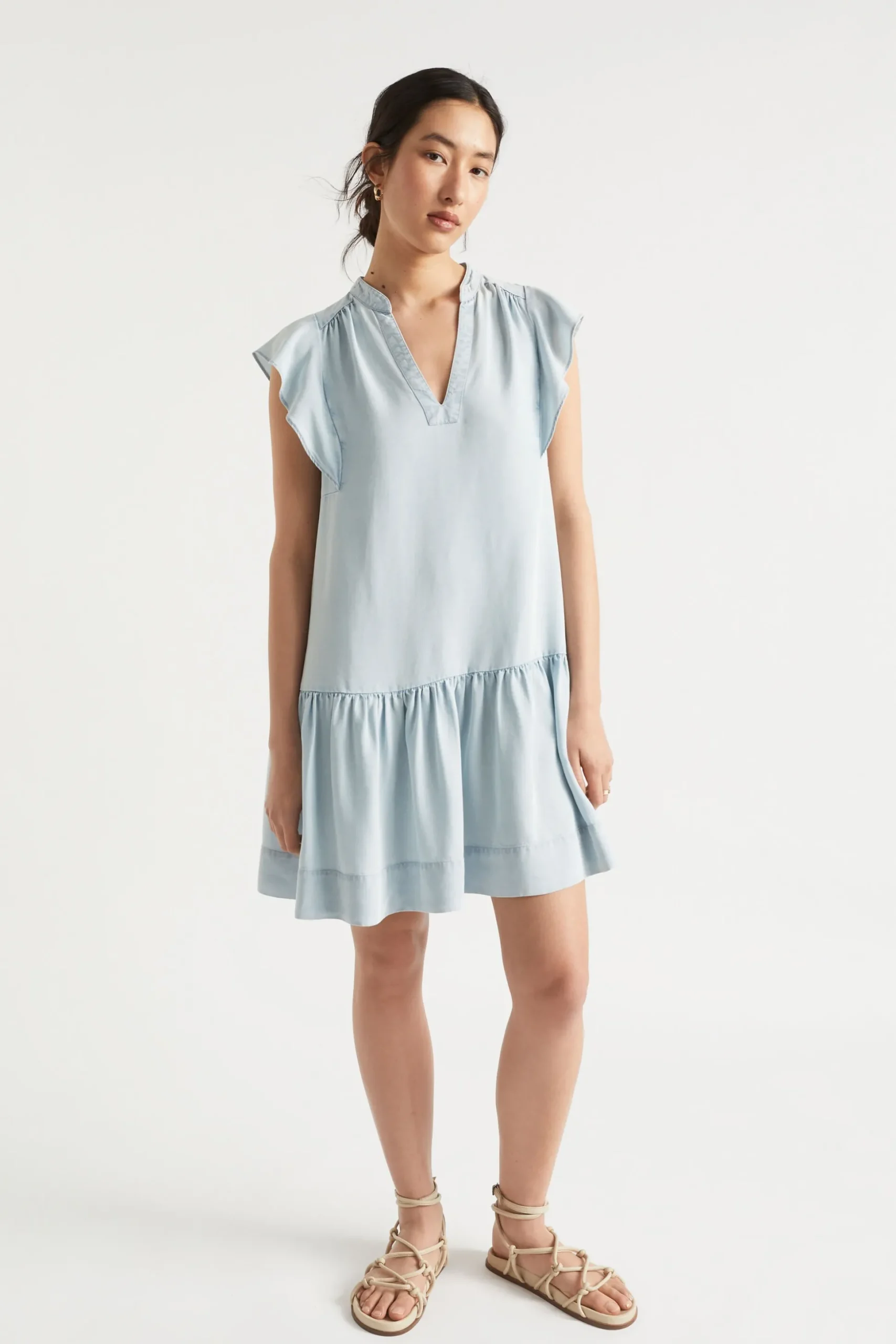 Seed Heritage Dresses-Ruffle Sleeve Mini Dress Arctic Wash