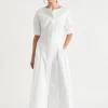 Seed Heritage Dresses-Sateen Full Hem Midi Dress Whisper White