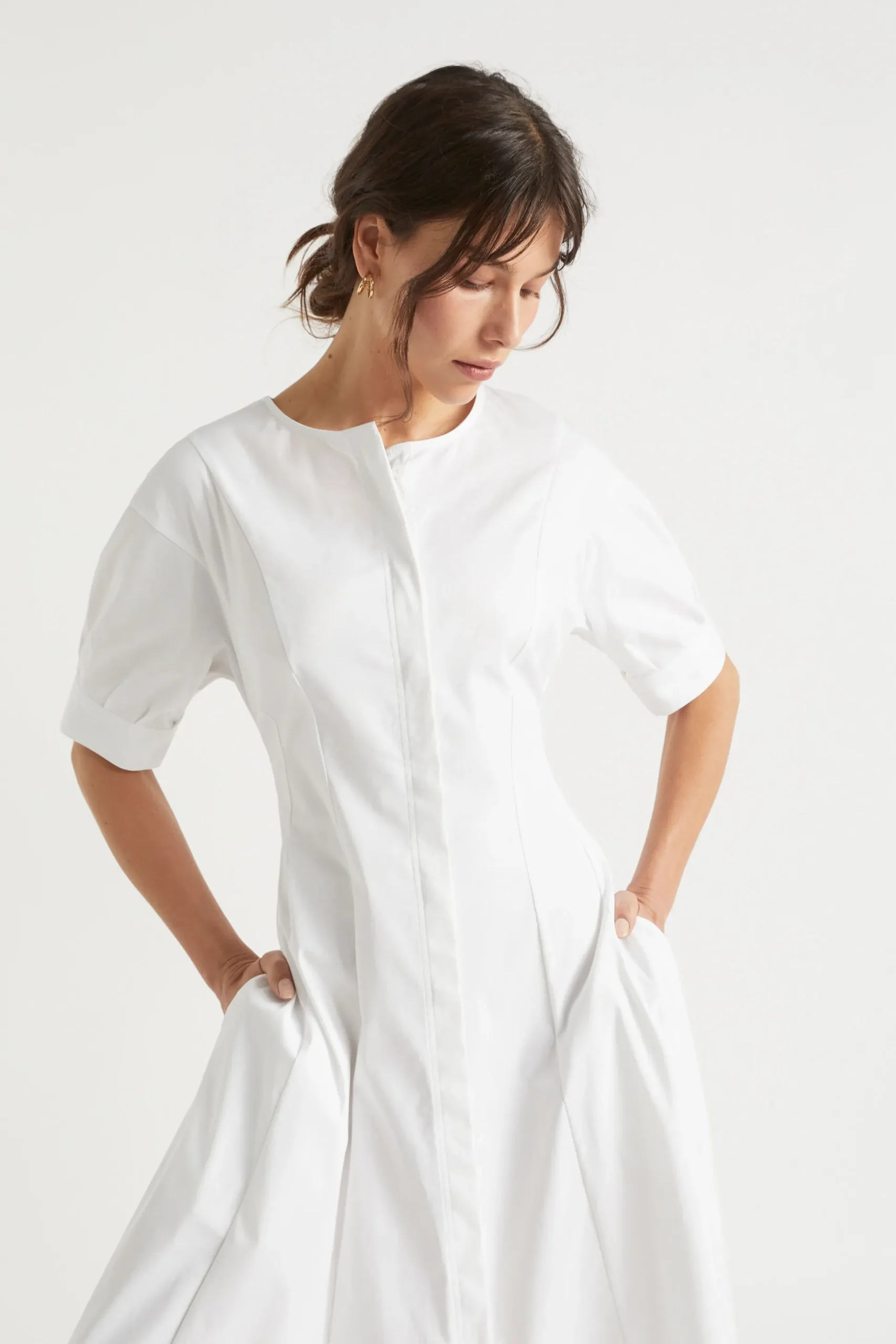 Seed Heritage Dresses-Sateen Full Hem Midi Dress Whisper White