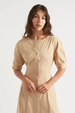 Seed Heritage Dresses-Sateen Full Hem Midi Dress Light Chestnut