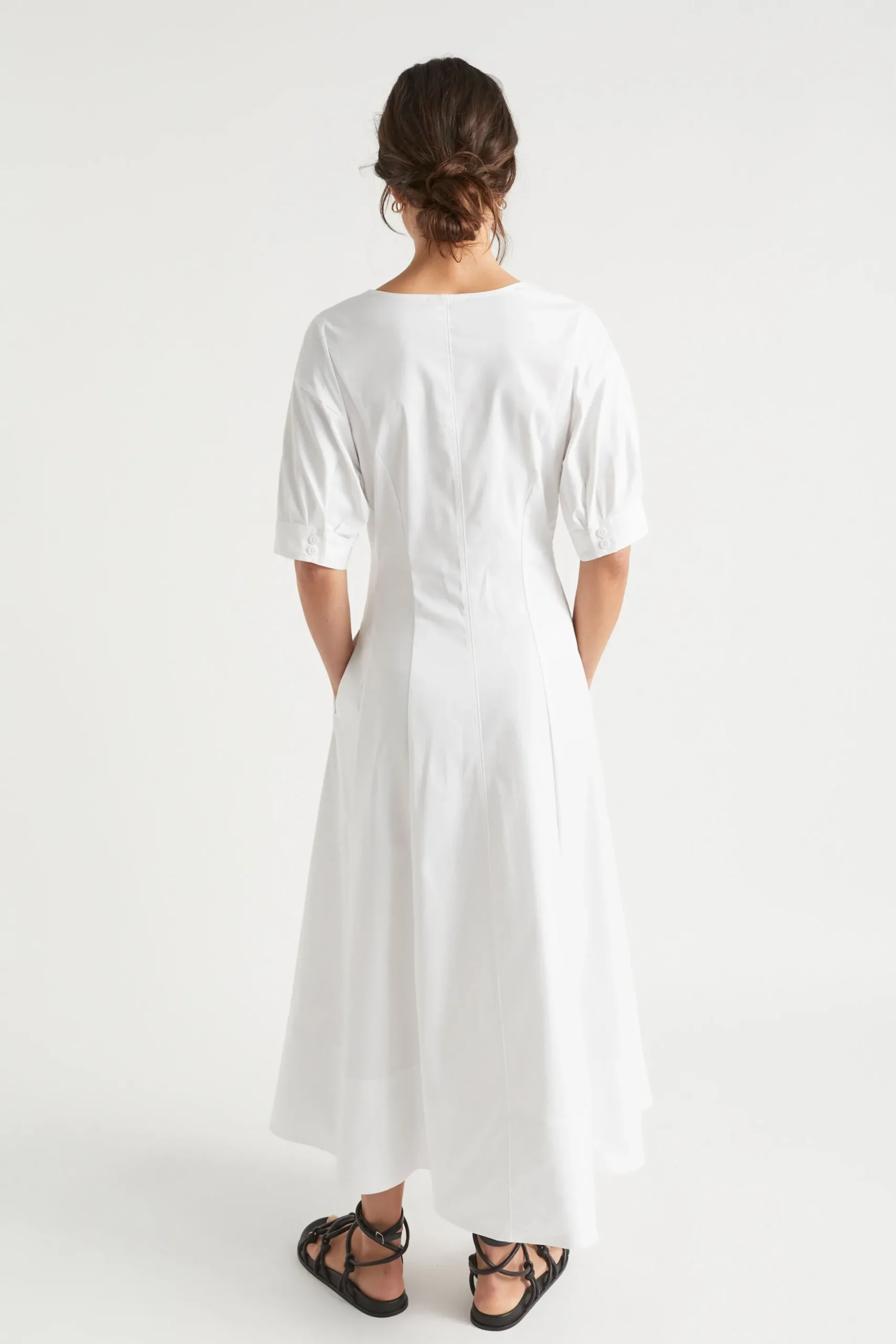 Seed Heritage Dresses-Sateen Full Hem Midi Dress Whisper White